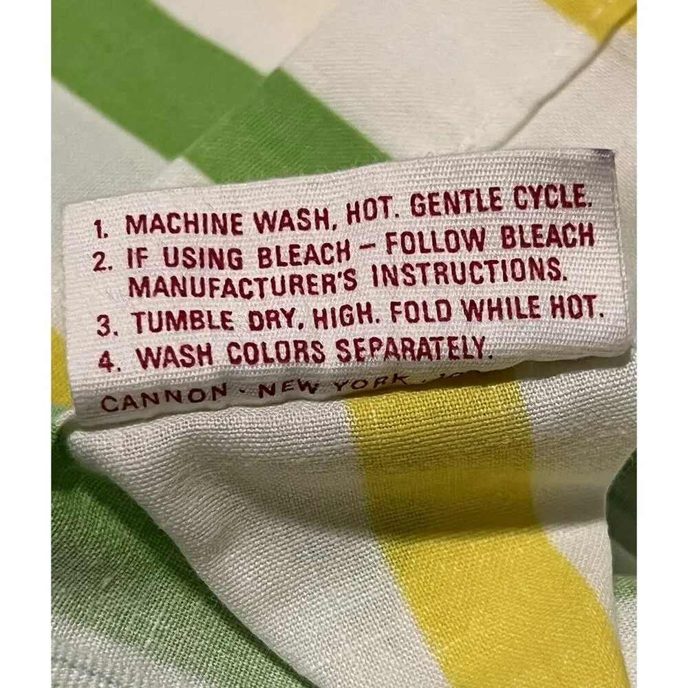 Vtg Cannon Monticello Full Flat Sheet Green Yellow Striped Retro 81”x96” EUC